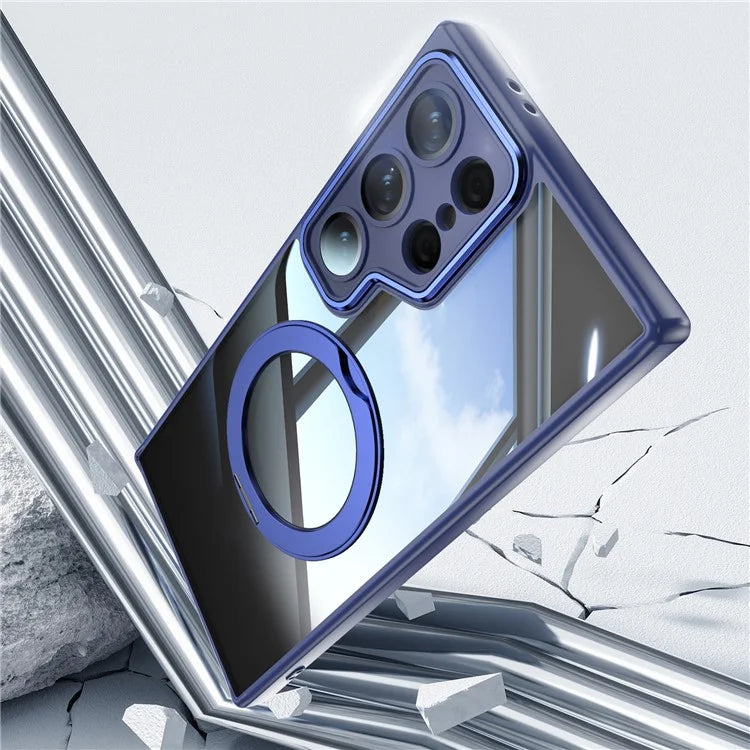For Samsung Galaxy S24 Ultra Case Rotatable Magnetic Kickstand TPU+PC Phone Cover with Lens Film