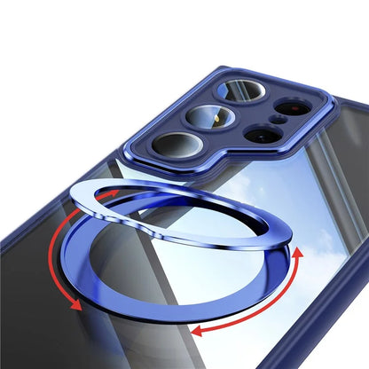 For Samsung Galaxy S24 Ultra Case Rotatable Magnetic Kickstand TPU+PC Phone Cover with Lens Film