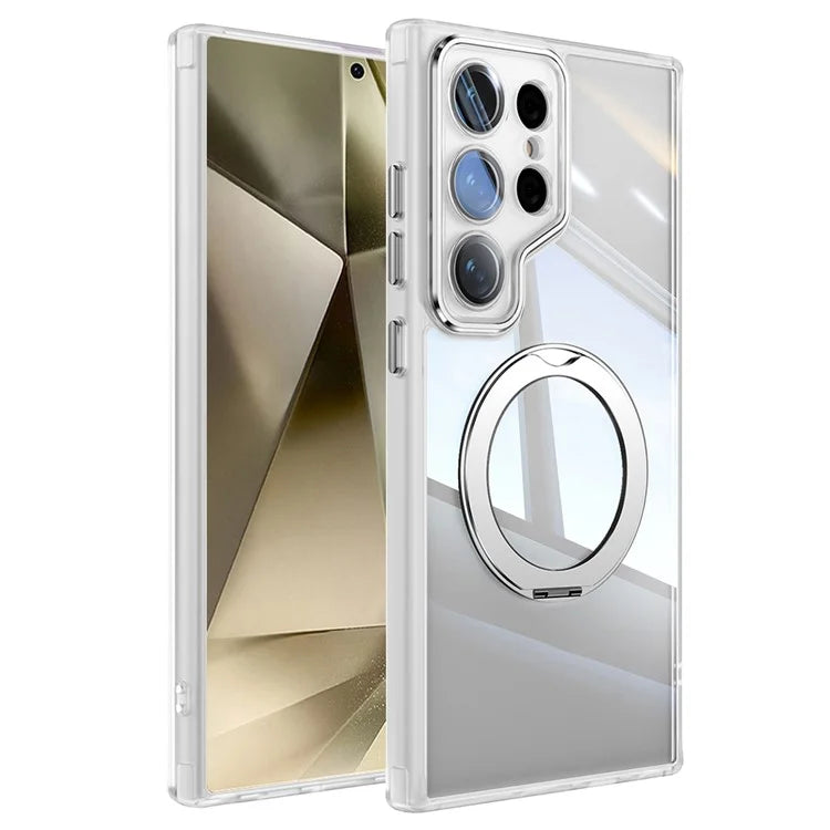 For Samsung Galaxy S24 Ultra Case Rotatable Magnetic Kickstand TPU+PC Phone Cover with Lens Film