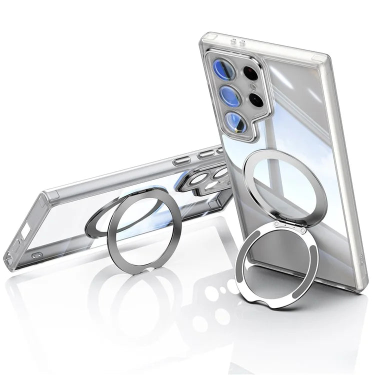 For Samsung Galaxy S24 Ultra Case Rotatable Magnetic Kickstand TPU+PC Phone Cover with Lens Film