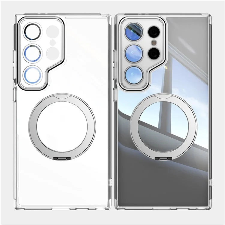 For Samsung Galaxy S24 Ultra Case Rotatable Magnetic Kickstand TPU+PC Phone Cover with Lens Film