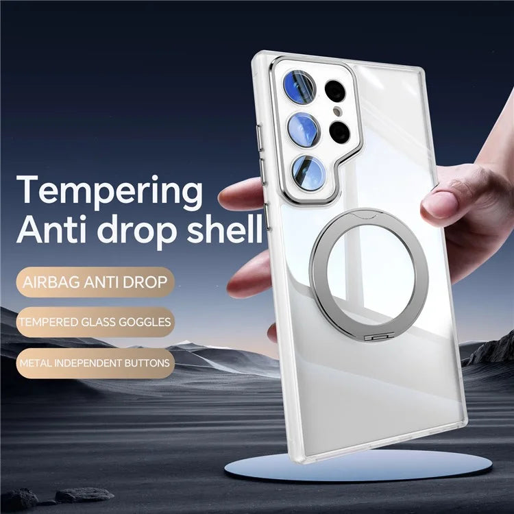 For Samsung Galaxy S24 Ultra Case Rotatable Magnetic Kickstand TPU+PC Phone Cover with Lens Film