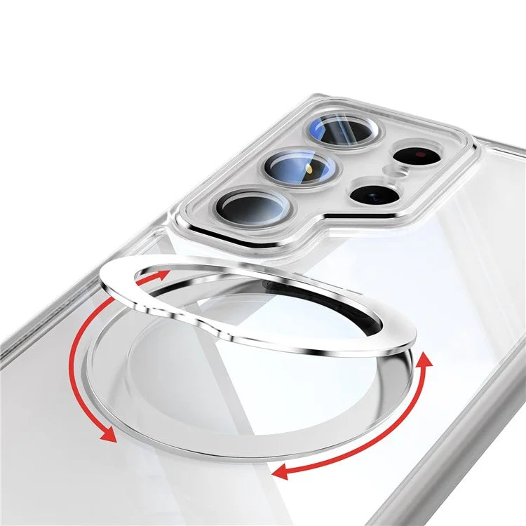 For Samsung Galaxy S24 Ultra Case Rotatable Magnetic Kickstand TPU+PC Phone Cover with Lens Film