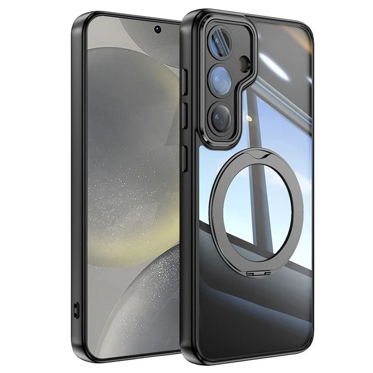 For Samsung Galaxy S24 Case Rotatable Magnetic Kickstand TPU+PC Phone Cover with Lens Film