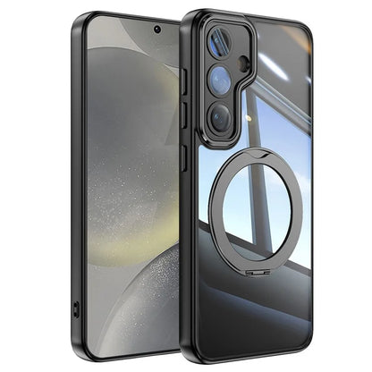 For Samsung Galaxy S24 Case Rotatable Magnetic Kickstand TPU+PC Phone Cover with Lens Film