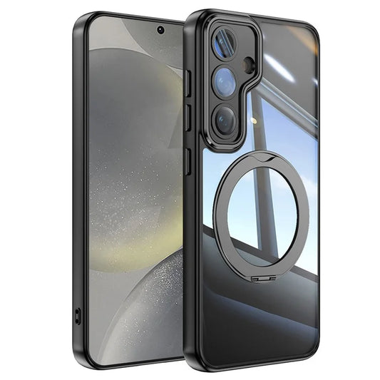 For Samsung Galaxy S24 Case Rotatable Magnetic Kickstand TPU+PC Phone Cover with Lens Film