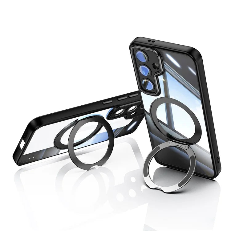 For Samsung Galaxy S24 Case Rotatable Magnetic Kickstand TPU+PC Phone Cover with Lens Film