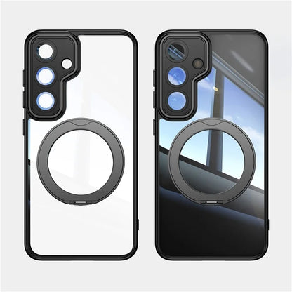 For Samsung Galaxy S24 Case Rotatable Magnetic Kickstand TPU+PC Phone Cover with Lens Film