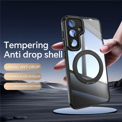 For Samsung Galaxy S24 Case Rotatable Magnetic Kickstand TPU+PC Phone Cover with Lens Film