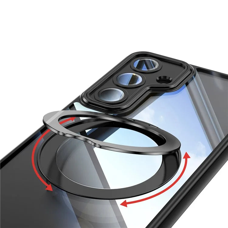 For Samsung Galaxy S24 Case Rotatable Magnetic Kickstand TPU+PC Phone Cover with Lens Film