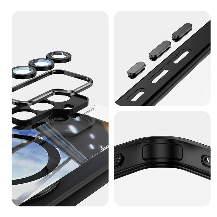 For Samsung Galaxy S24 Case Rotatable Magnetic Kickstand TPU+PC Phone Cover with Lens Film