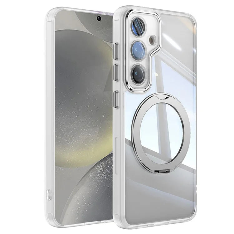 For Samsung Galaxy S24 Case Rotatable Magnetic Kickstand TPU+PC Phone Cover with Lens Film