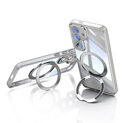For Samsung Galaxy S24 Case Rotatable Magnetic Kickstand TPU+PC Phone Cover with Lens Film