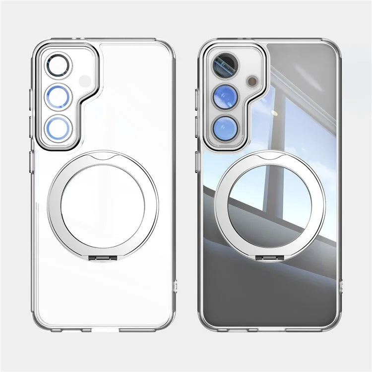 For Samsung Galaxy S24 Case Rotatable Magnetic Kickstand TPU+PC Phone Cover with Lens Film