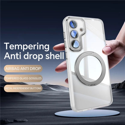 For Samsung Galaxy S24 Case Rotatable Magnetic Kickstand TPU+PC Phone Cover with Lens Film