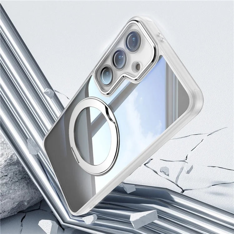 For Samsung Galaxy S24 Case Rotatable Magnetic Kickstand TPU+PC Phone Cover with Lens Film
