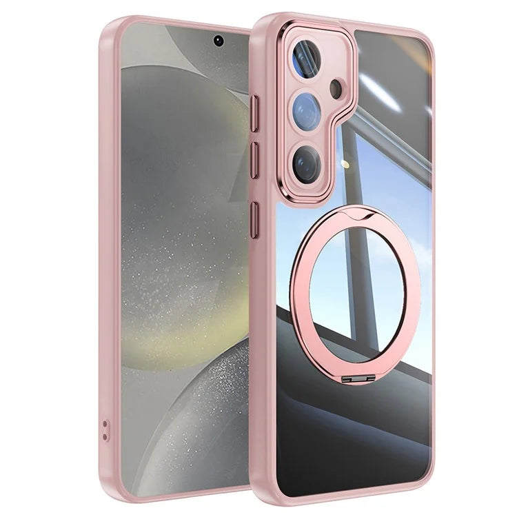 For Samsung Galaxy S24 Case Rotatable Magnetic Kickstand TPU+PC Phone Cover with Lens Film