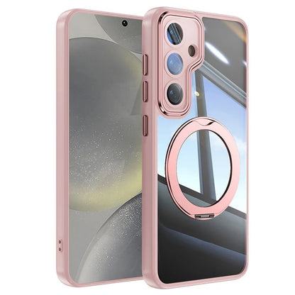 For Samsung Galaxy S24 Case Rotatable Magnetic Kickstand TPU+PC Phone Cover with Lens Film