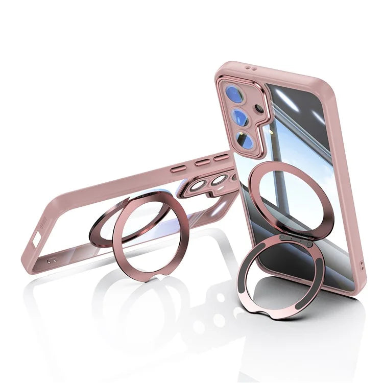 For Samsung Galaxy S24 Case Rotatable Magnetic Kickstand TPU+PC Phone Cover with Lens Film
