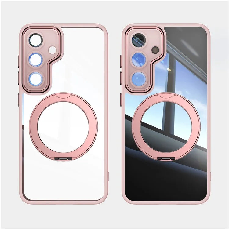 For Samsung Galaxy S24 Case Rotatable Magnetic Kickstand TPU+PC Phone Cover with Lens Film