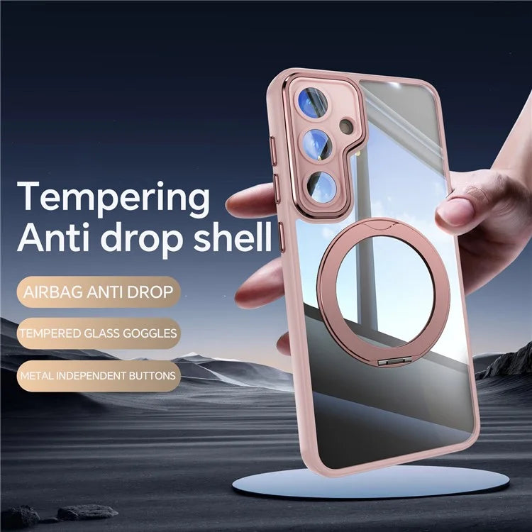 For Samsung Galaxy S24 Case Rotatable Magnetic Kickstand TPU+PC Phone Cover with Lens Film