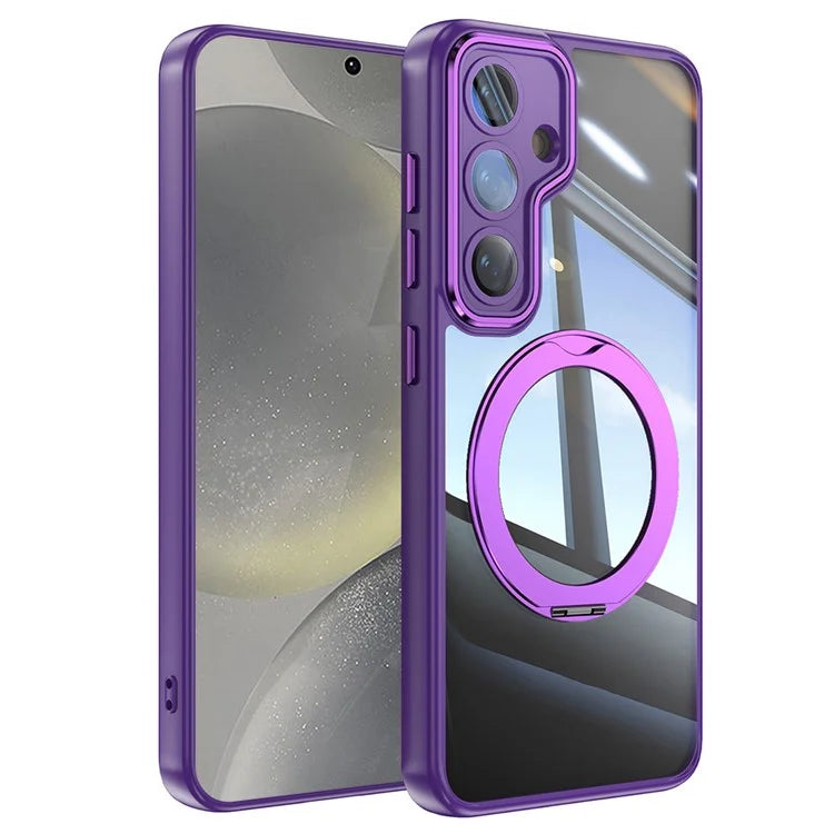 For Samsung Galaxy S24 Case Rotatable Magnetic Kickstand TPU+PC Phone Cover with Lens Film