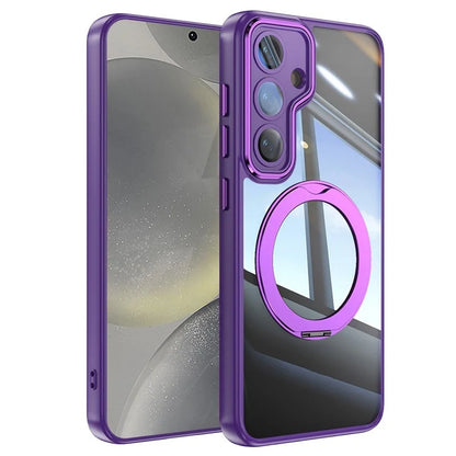 For Samsung Galaxy S24 Case Rotatable Magnetic Kickstand TPU+PC Phone Cover with Lens Film