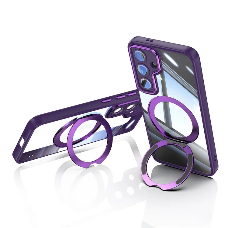 For Samsung Galaxy S24 Case Rotatable Magnetic Kickstand TPU+PC Phone Cover with Lens Film