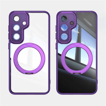 For Samsung Galaxy S24 Case Rotatable Magnetic Kickstand TPU+PC Phone Cover with Lens Film