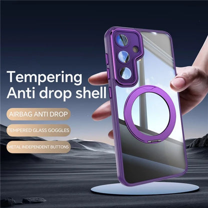 For Samsung Galaxy S24 Case Rotatable Magnetic Kickstand TPU+PC Phone Cover with Lens Film
