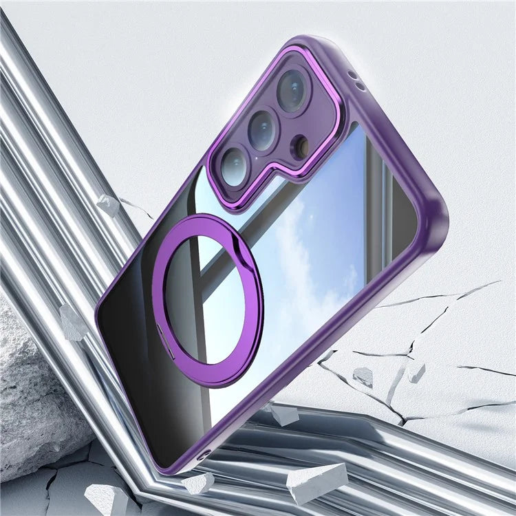 For Samsung Galaxy S24 Case Rotatable Magnetic Kickstand TPU+PC Phone Cover with Lens Film