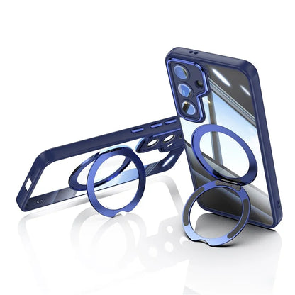 For Samsung Galaxy S24 Case Rotatable Magnetic Kickstand TPU+PC Phone Cover with Lens Film