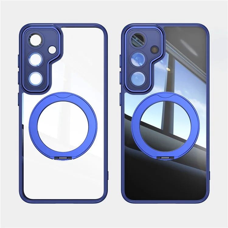 For Samsung Galaxy S24 Case Rotatable Magnetic Kickstand TPU+PC Phone Cover with Lens Film