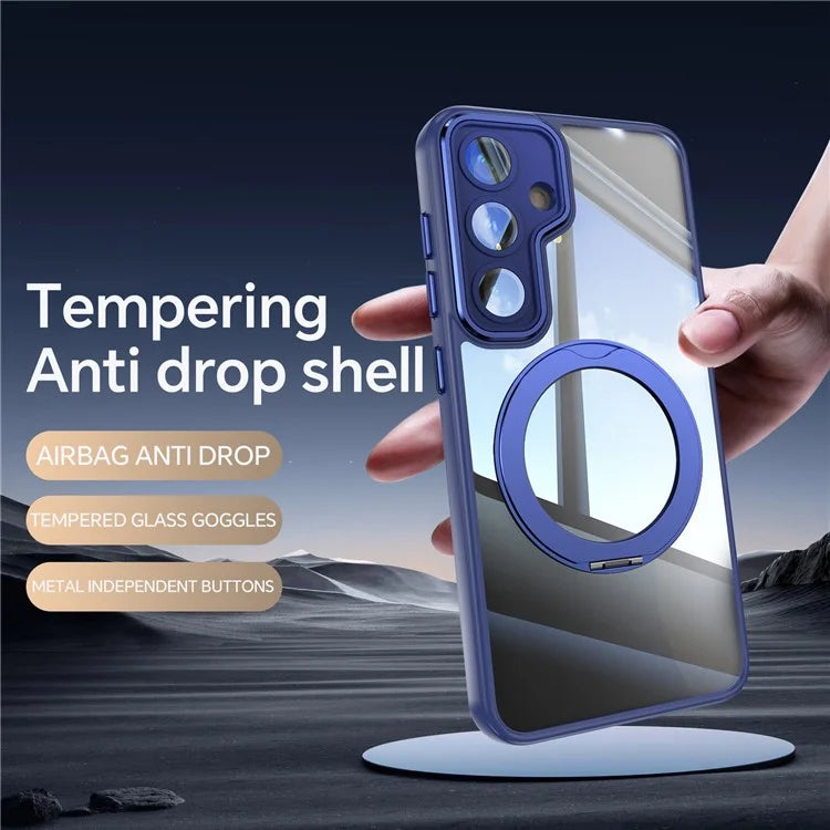 For Samsung Galaxy S24 Case Rotatable Magnetic Kickstand TPU+PC Phone Cover with Lens Film