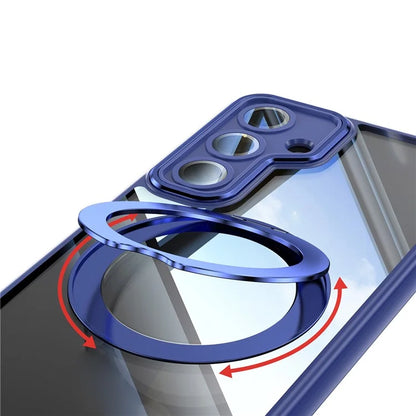 For Samsung Galaxy S24 Case Rotatable Magnetic Kickstand TPU+PC Phone Cover with Lens Film
