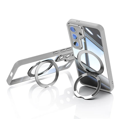 For Samsung Galaxy S24 Case Rotatable Magnetic Kickstand TPU+PC Phone Cover with Lens Film