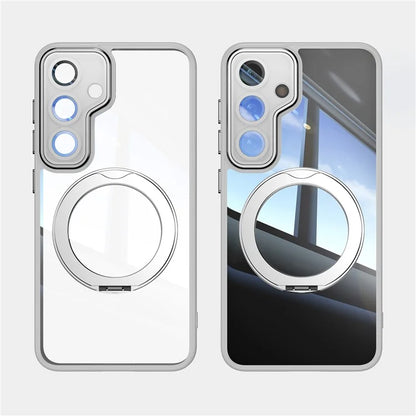 For Samsung Galaxy S24 Case Rotatable Magnetic Kickstand TPU+PC Phone Cover with Lens Film