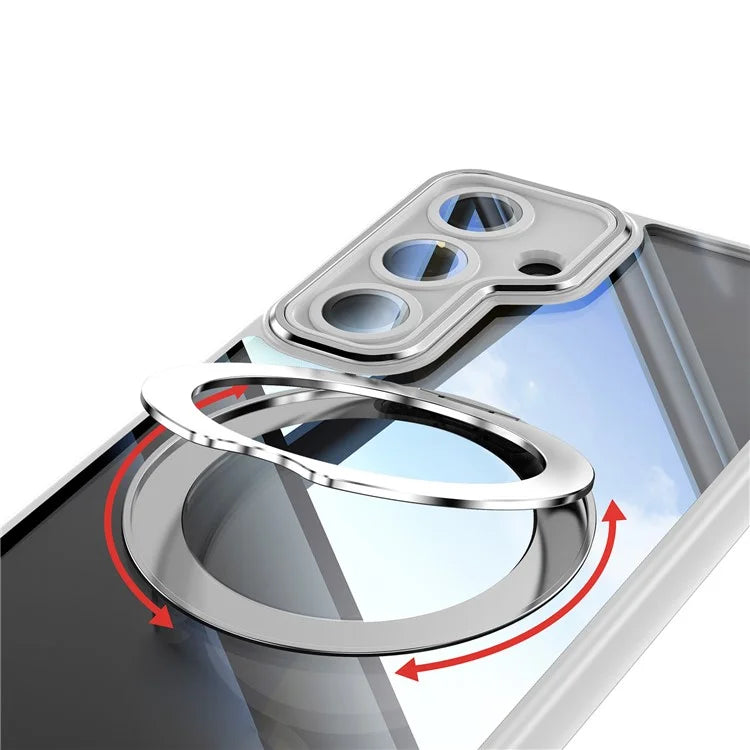 For Samsung Galaxy S24 Case Rotatable Magnetic Kickstand TPU+PC Phone Cover with Lens Film
