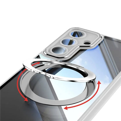 For Samsung Galaxy S24 Case Rotatable Magnetic Kickstand TPU+PC Phone Cover with Lens Film