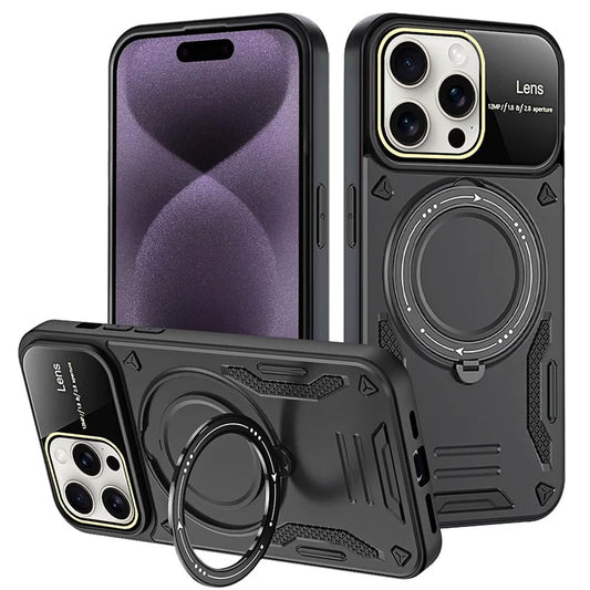 For iPhone 16 Pro Max Case Rotating Magnetic Kickstand PC+TPU Phone Cover