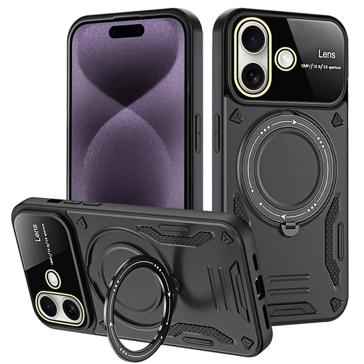 For iPhone 16 Case Rotating Magnetic Kickstand PC+TPU Phone Cover