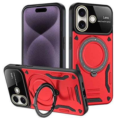 For iPhone 16 Case Rotating Magnetic Kickstand PC+TPU Phone Cover