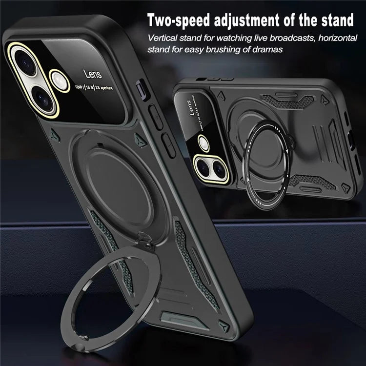 For iPhone 16 Case Rotating Magnetic Kickstand PC+TPU Phone Cover