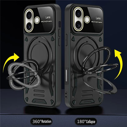 For iPhone 16 Case Rotating Magnetic Kickstand PC+TPU Phone Cover