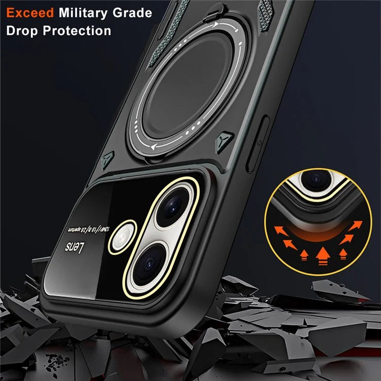 For iPhone 16 Case Rotating Magnetic Kickstand PC+TPU Phone Cover