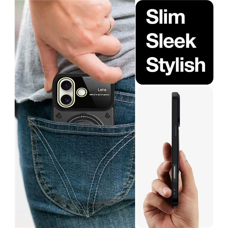 For iPhone 16 Case Rotating Magnetic Kickstand PC+TPU Phone Cover