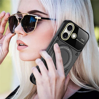 For iPhone 16 Case Rotating Magnetic Kickstand PC+TPU Phone Cover