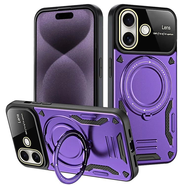 For iPhone 16 Case Rotating Magnetic Kickstand PC+TPU Phone Cover