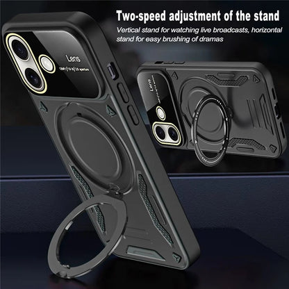 For iPhone 16 Case Rotating Magnetic Kickstand PC+TPU Phone Cover