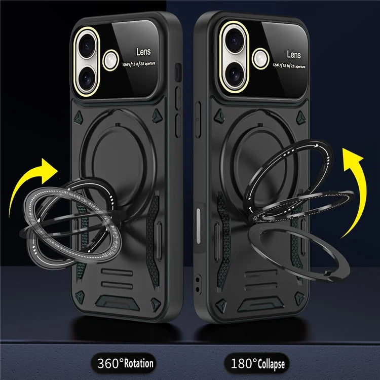 For iPhone 16 Case Rotating Magnetic Kickstand PC+TPU Phone Cover